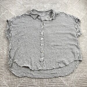Jane + Delancy Top Women's 3X Black White Striped Crinkle Coastal Boho Breezy